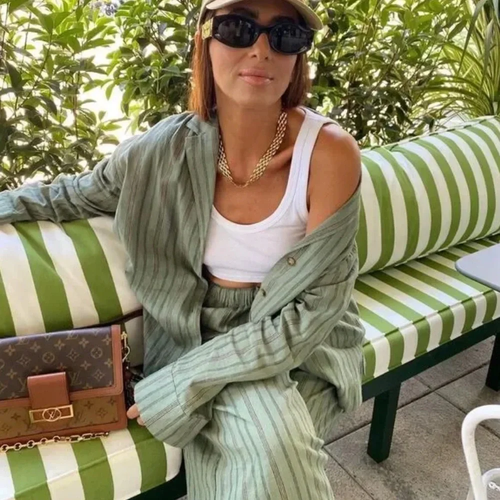 Zara Striped Linen & Cotton Blend Long Pants Bottom Size M NWOT - Picture 3 of 16